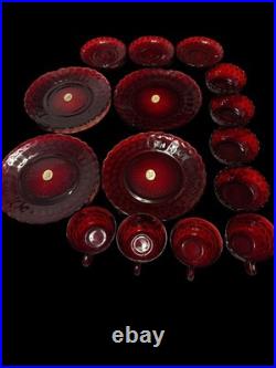 VTG Anchor Hocking Royal Ruby Bubble 15-Piece Glassware Set Circa 1940s-1960s