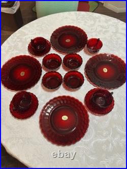 VTG Anchor Hocking Royal Ruby Bubble 15-Piece Glassware Set Circa 1940s-1960s