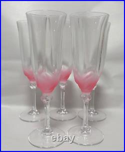 VTG Crystal D'Argues Florence Pink Frosted Petals Champagne Flutes Set of 5-EUC