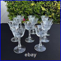 VTG Etched Crystal Champagne Coupe Glasses Set Of 11 Floral Cut Stemware Rock