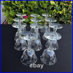 VTG Etched Crystal Champagne Coupe Glasses Set Of 11 Floral Cut Stemware Rock