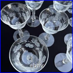 VTG Etched Crystal Champagne Coupe Glasses Set Of 11 Floral Cut Stemware Rock