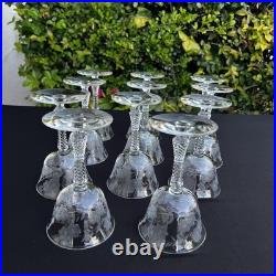 VTG Etched Crystal Champagne Coupe Glasses Set Of 11 Floral Cut Stemware Rock