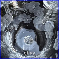 VTG Etched Crystal Champagne Coupe Glasses Set Of 11 Floral Cut Stemware Rock
