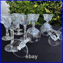 VTG Etched Crystal Champagne Coupe Glasses Set Of 11 Floral Cut Stemware Rock