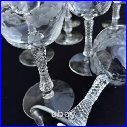 VTG Etched Crystal Champagne Coupe Glasses Set Of 11 Floral Cut Stemware Rock