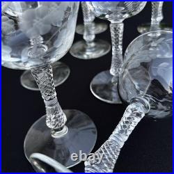 VTG Etched Crystal Champagne Coupe Glasses Set Of 11 Floral Cut Stemware Rock