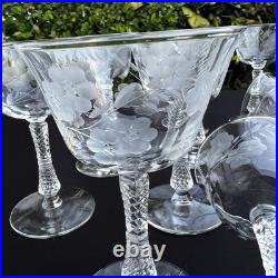 VTG Etched Crystal Champagne Coupe Glasses Set Of 11 Floral Cut Stemware Rock