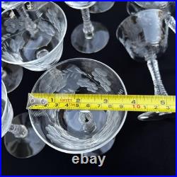 VTG Etched Crystal Champagne Coupe Glasses Set Of 11 Floral Cut Stemware Rock