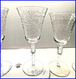 VTG Libbey Rock Sharpe Optic Fernwood Patt. 2010 Wine/Water Cry. Goblet set of 6