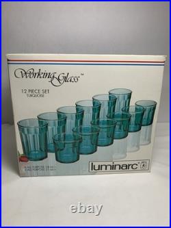 VTG. NOS Luminarc Working Glass Set of 12 Glasses 14& 21oz Turquoise USA