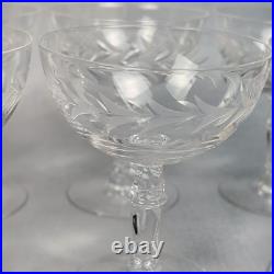 VTG Set Of 8 Elegant Etched Crystal Coupe Cocktail Sherbet Glasses Ornate Stem