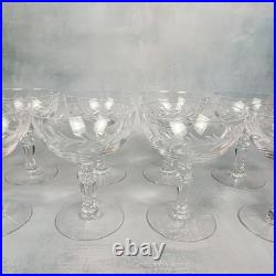 VTG Set Of 8 Elegant Etched Crystal Coupe Cocktail Sherbet Glasses Ornate Stem