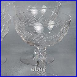 VTG Set Of 8 Elegant Etched Crystal Coupe Cocktail Sherbet Glasses Ornate Stem