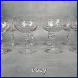 VTG Set Of 8 Elegant Etched Crystal Coupe Cocktail Sherbet Glasses Ornate Stem