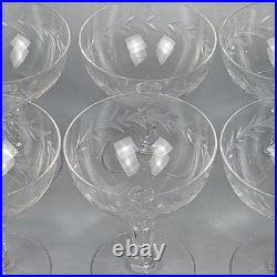 VTG Set Of 8 Elegant Etched Crystal Coupe Cocktail Sherbet Glasses Ornate Stem