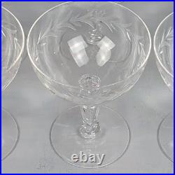VTG Set Of 8 Elegant Etched Crystal Coupe Cocktail Sherbet Glasses Ornate Stem