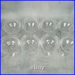 VTG Set Of 8 Elegant Etched Crystal Coupe Cocktail Sherbet Glasses Ornate Stem