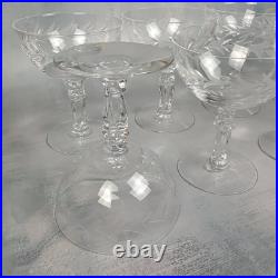 VTG Set Of 8 Elegant Etched Crystal Coupe Cocktail Sherbet Glasses Ornate Stem