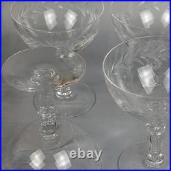 VTG Set Of 8 Elegant Etched Crystal Coupe Cocktail Sherbet Glasses Ornate Stem