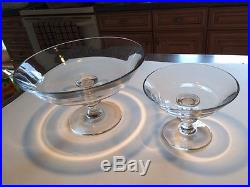 Val St Lambert Belgian Lead Crystal Signed Clear Footed Compote 2 Piece Set