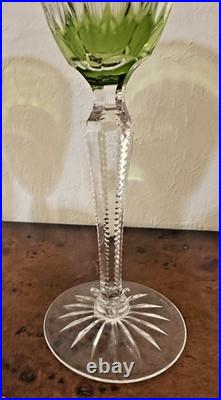 Val St Lambert Light Green Cut to Clear Crystal Wine Goblet Signed Set of 2
