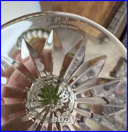 Val St Lambert Light Green Cut to Clear Crystal Wine Goblet Signed Set of 2