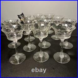 Vintage 1940s Etched Fern Leaf Pattern Wine Glass Champagne Coupe Set Of 13 Vintage 1940s Etched Fern Leaf Pattern Wine Glass Champagne Coupe Set Of 13