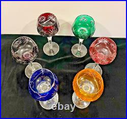 Vintage 1950 F. Kisslinger Rattenberg Crystal Glasses with Color Overlay, Set of