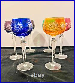 Vintage 1950 F. Kisslinger Rattenberg Crystal Glasses with Color Overlay, Set of