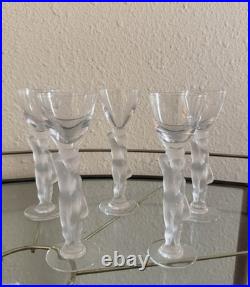 Vintage 1960s frosted glass french ball crystal bacchus cordial glass set of 5