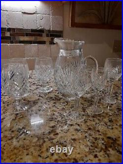 Vintage 25-set Cut Crystal Wine Goblets Flutes with Pitcher Diamond Fans Pattern