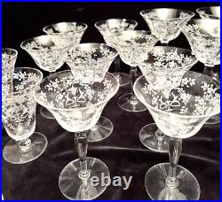 Vintage 28pc Etched Mikado Glassware Set Morgantown, Champagne, Martini Vintage 28pc Etched Mikado Glassware Set Morgantown, Champagne, Martini