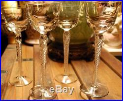 Vintage AIR TWIST STEM Hand Blown Crystal Set of 4 HOCK WINE Glasses Magnificent