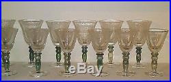 Vintage Air Bubble Wine & Water Goblets Green Iridescent Stem Set of 12 (6 & 6)