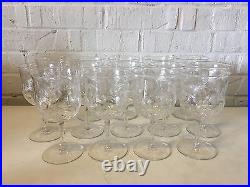 Vintage Antique Set of 14 Crystal Glasses / Goblets with Floral Decoration