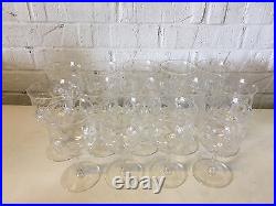 Vintage Antique Set of 14 Crystal Wine Glasses / Goblets with Floral Decoration
