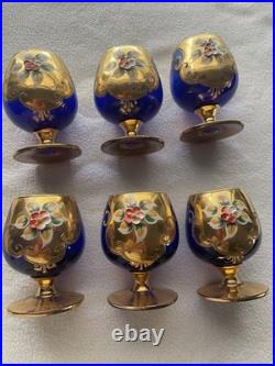 Vintage Bohemian Cobalt Blue Brandy Snifter set of 6/ Murano Italy