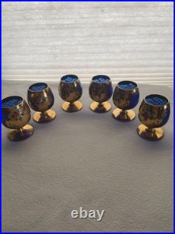 Vintage Bohemian Cobalt Blue Brandy Snifter set of 6/ Murano Italy