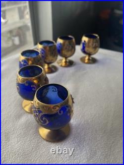 Vintage Bohemian Cobalt Blue Brandy Snifter set of 6/ Murano Italy