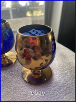 Vintage Bohemian Cobalt Blue Brandy Snifter set of 6/ Murano Italy