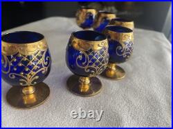 Vintage Bohemian Cobalt Blue Brandy Snifter set of 6/ Murano Italy