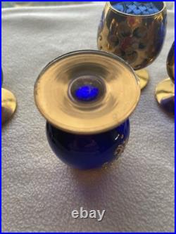 Vintage Bohemian Cobalt Blue Brandy Snifter set of 6/ Murano Italy