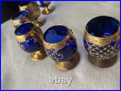 Vintage Bohemian Cobalt Blue Brandy Snifter set of 6/ Murano Italy