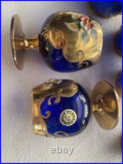 Vintage Bohemian Cobalt Blue Brandy Snifter set of 6/ Murano Italy