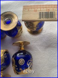 Vintage Bohemian Cobalt Blue Brandy Snifter set of 6/ Murano Italy