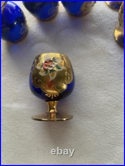 Vintage Bohemian Cobalt Blue Brandy Snifter set of 6/ Murano Italy