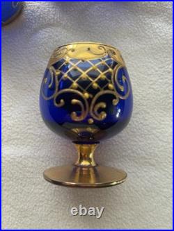 Vintage Bohemian Cobalt Blue Brandy Snifter set of 6/ Murano Italy