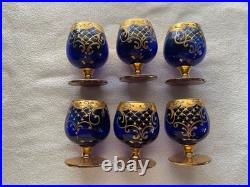 Vintage Bohemian Cobalt Blue Brandy Snifter set of 6/ Murano Italy