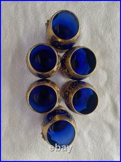 Vintage Bohemian Cobalt Blue Brandy Snifter set of 6/ Murano Italy